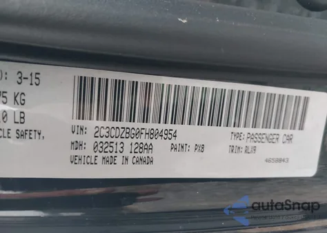 2015 Dodge Challenger Sxt Plus from USA, damaged, VIN 2C3CDZBG0FH804954